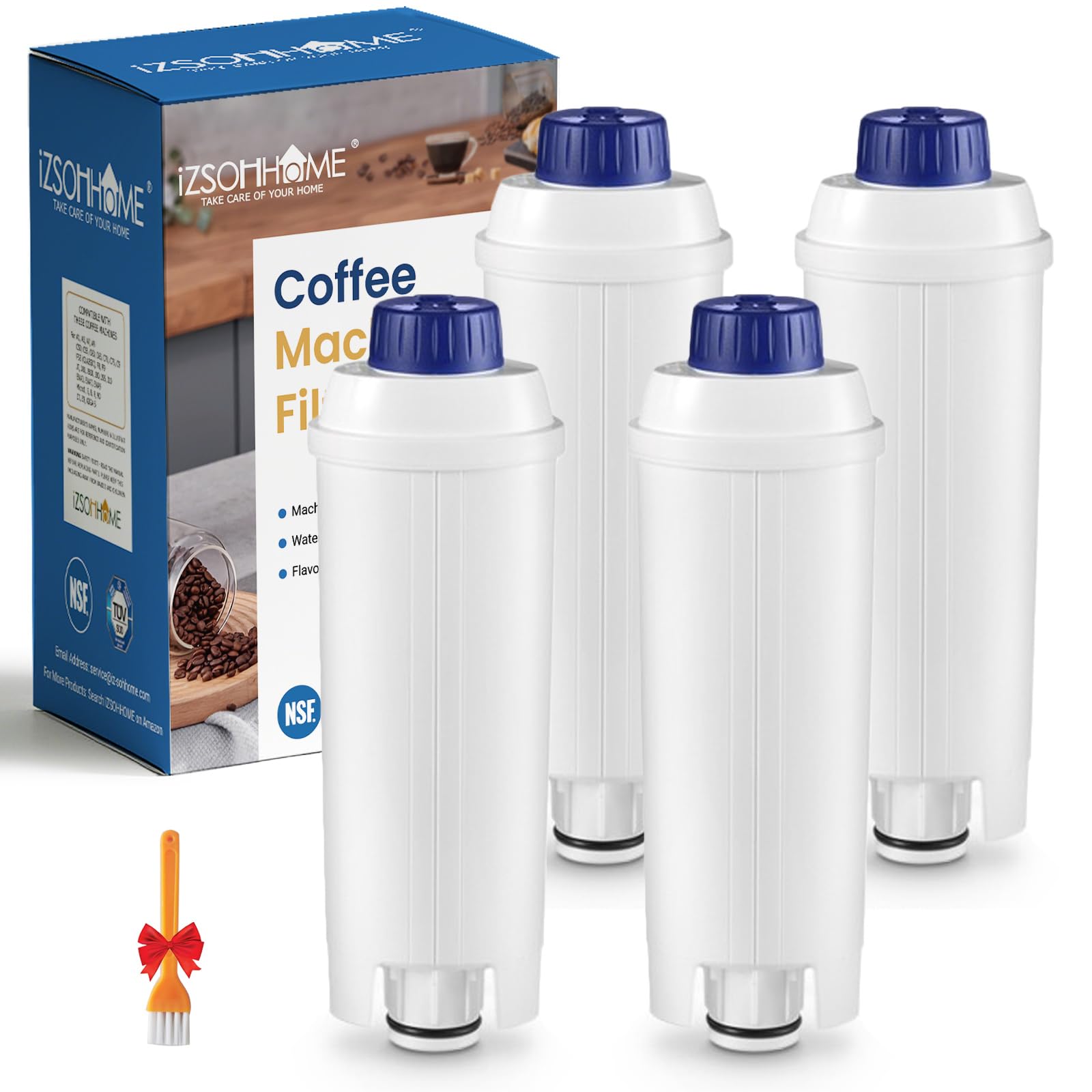 IZSOHHOME Coffee Machine Filters,Replacement for DeLonghi Filter DLSC002, Water Filter Cartridges Activated Carbon Softener,De'Longhi ECAM, Esam, ETAM, BCO, EC.(4 Packs)