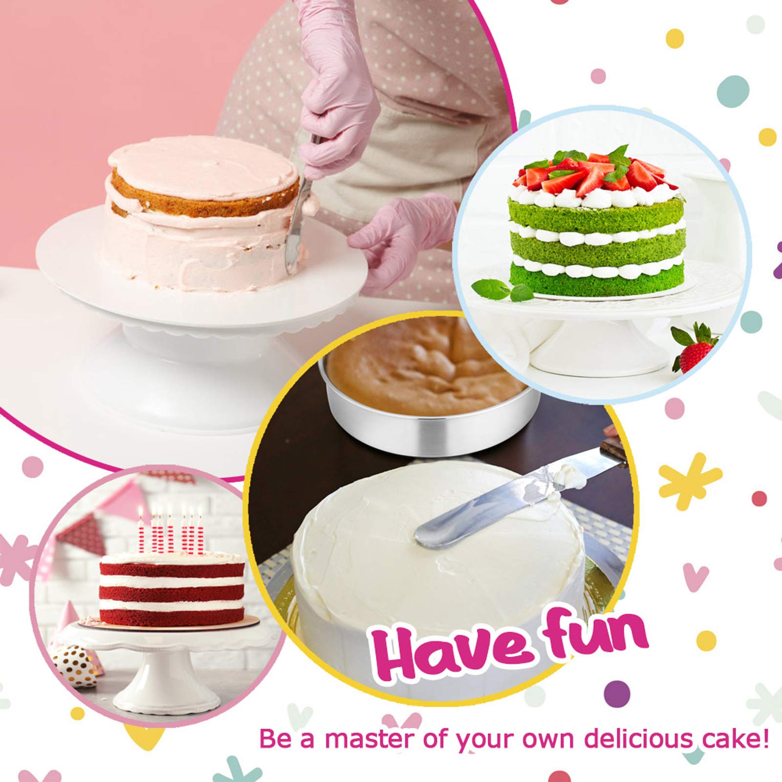6 Inch Cake Pan Set of 3, E-far Stainless Steel Round Smash Cake Baking Pans, Non-Toxic & Healthy, Mirror Finish & Dishwasher Safe