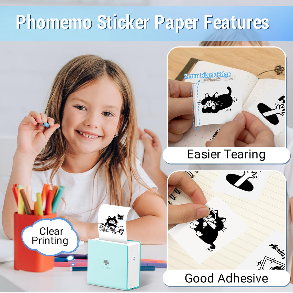 Phomemo White Self-Adhesive Thermal Paper, Glossy Printable Sticker Paper for Phomemo Portable Pocket Mobile Printer, 53mm x 3.5m, Diameter 30mm, 3-Roll