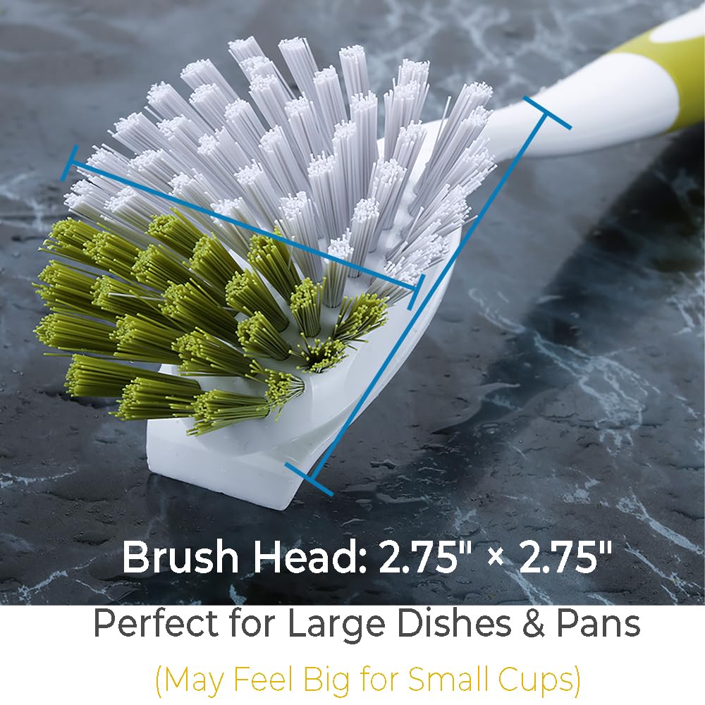 Dish Brush with Handle, Stiff Bristles Dish Scrubber for Pots, Pans & Sink Cleaning, 3 Pack