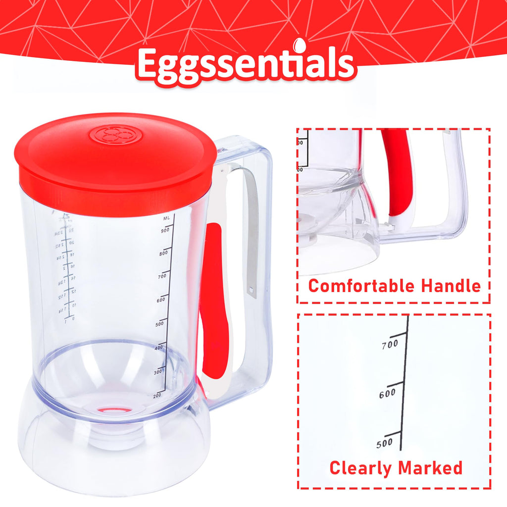 Eggssentials Pancake Batter Dispenser – Mess-Free, Squeeze-Handle Batter Dispenser for Pancakes, Cupcakes, Waffles & More – Durable, Easy-Pour Pancake Dispenser Bottle for Smooth Baking