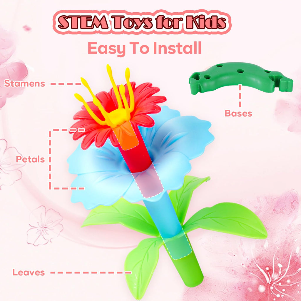 Flower Toy Garden Building Toys -46PCS Flower Building Set STEM Montessori Educational Toy for Toddler Kids, Sorting & Stacking Spring Gardening Set Birthday Gifts for Age 2 3 4 5 Years Old Girls