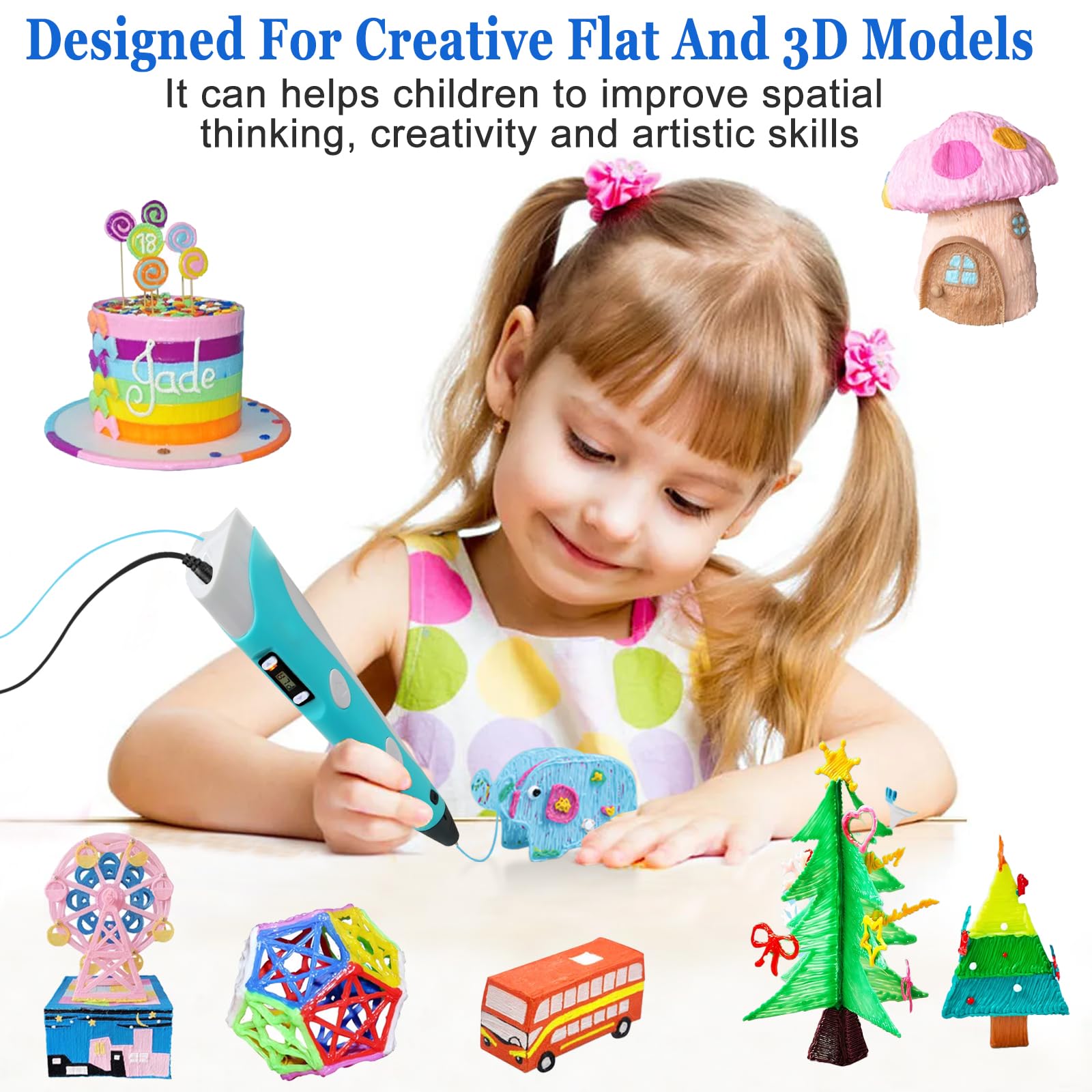 Roryimke 3D Pen Filament Refills 30 Colors 3D Printing Pen Filament Refill with 2 Finger Caps 1.75mm 3D Drawing Pen Refill Each Color 10 Feet, Total 300 Feet