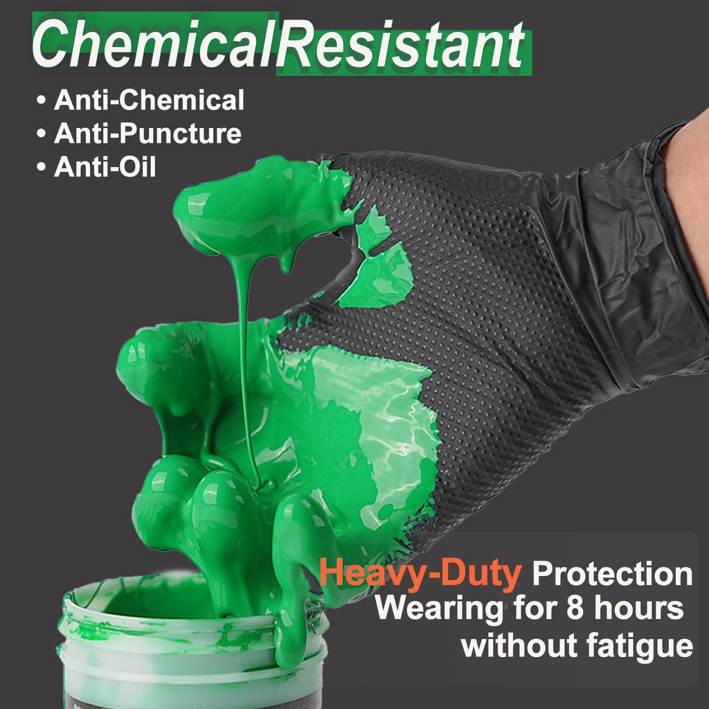 ANBOSON 10 Mil Black Nitrile Disposable Gloves, Mechanic, Safety Work Gloves, Latex & Powder Free, Fully Diamond Textured (Black of 100, Large)