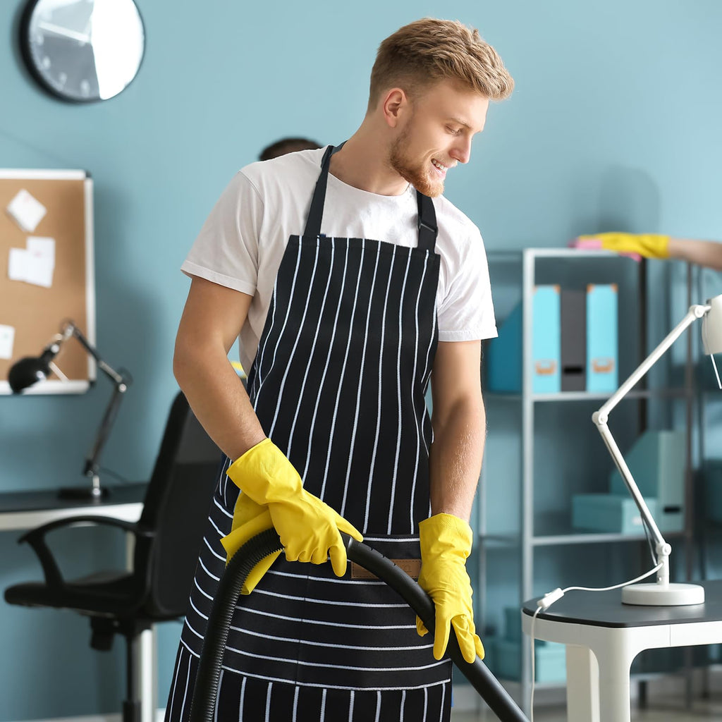 Taidven 2 Pack Apron - Unisex, Adjustable Bib Kitchen Apron, Cooking Apron, Aprons for Women with Pockets, Chef Aprons for Men, Black and Brown Striped, Standard