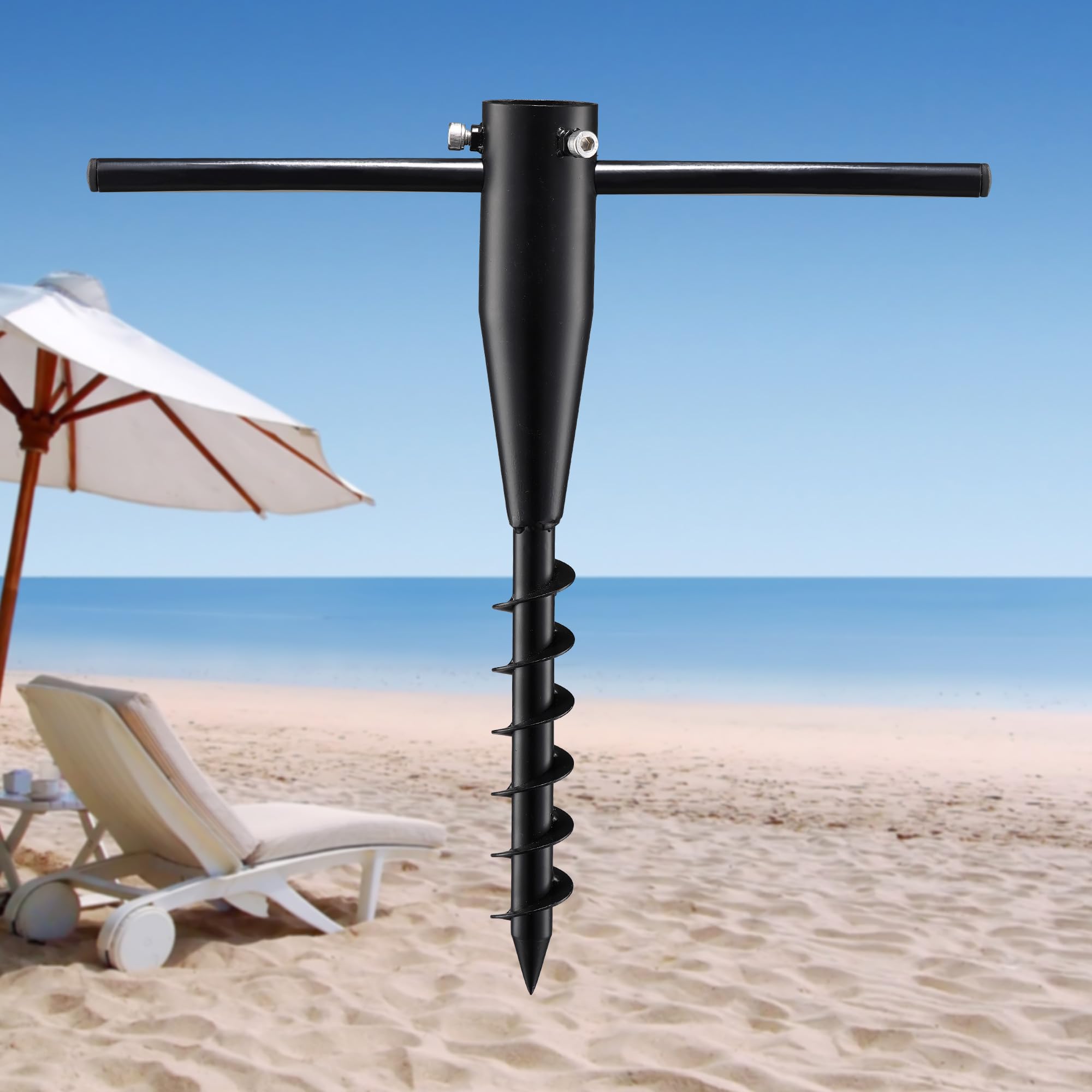 Lcokeiy Beach Umbrella Sand Anchor - Heavy Duty Outdoor Umbrella Holder No Dig Ground Umbrella Base - Sturdy and Reliable 2.3" Inner Diameter, Black (1 Pack)