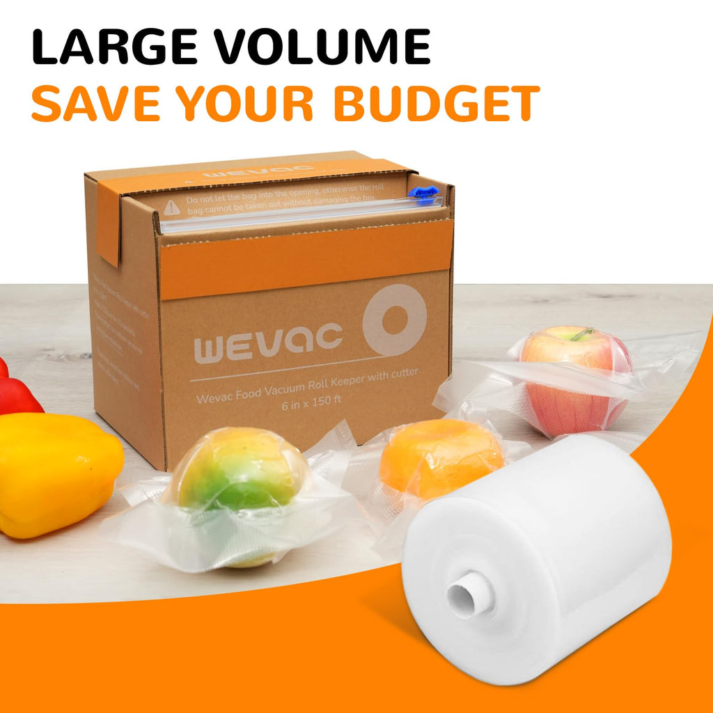 Wevac 6''x150', Vacuum Seal Roll Keeper with Cutter, Ideal Vacuum Sealer Bags for Food Saver, BPA Free, Commercial Grade, Great for Storage, Meal prep and Sous Vide