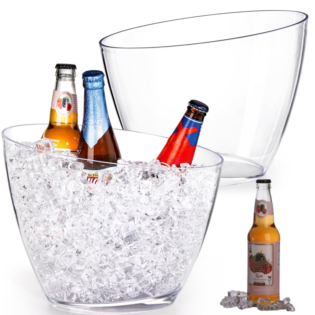 Lawei 2 Pack Acrylic Ice Bucket, 5.2L Clear Plastic Champagne Wine Bucket Chiller, Oval Bar Ice Cooler Container, Food Grade Beverage Storage Tub for Champagne, Beer Bottles, Drinks, Bar and Parties