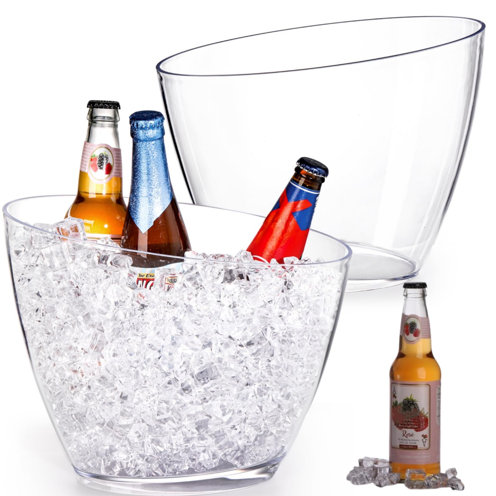Lawei 2 Pack Acrylic Ice Bucket, 5.2L Clear Plastic Champagne Wine Bucket Chiller, Oval Bar Ice Cooler Container, Food Grade Beverage Storage Tub for Champagne, Beer Bottles, Drinks, Bar and Parties