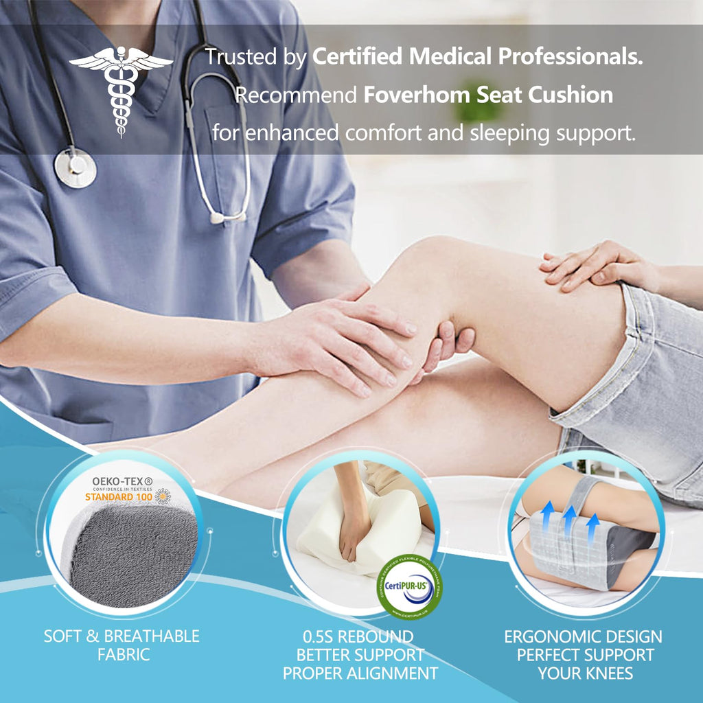 Foverhom Memory Foam Knee Pillow,Orthopedic Leg Pillow for Sciatica Relief,Back Pain, Pregnancy, Leg Pain, Hip Pain and Sciatica Relief