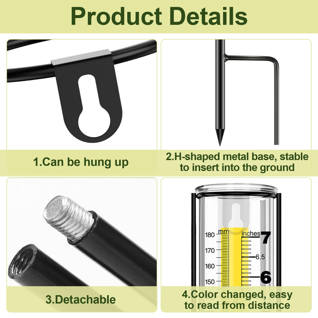 Rain Gauge Outdoor, Rain Gauges with Metal Stake for Yard, Upgraded Large Clear Numbers 7'' Freeze Proof Thickened Transparent Plastic Measure Tool Garden Lawn Adjustable Height 37'' Tall