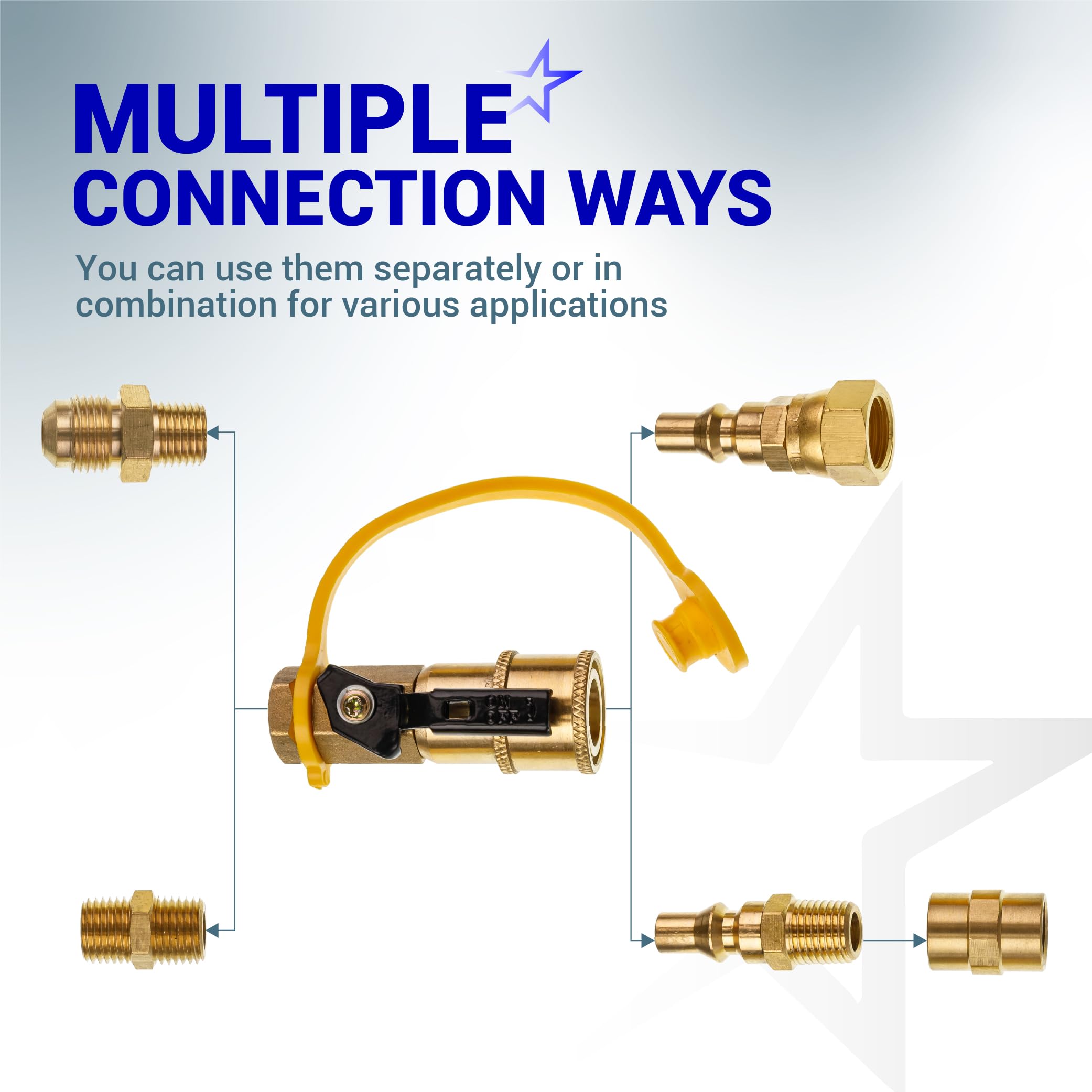[100% Solid Brass] BlueStars 1/4" RV Propane Quick Connect Fittings Kit - Natural Gas Quick Connect Disconnect Kit, 1/4" Male NPT & 3/8" Male Flare - for Gas Heater Grill Fire Pit, RV Quick Connect