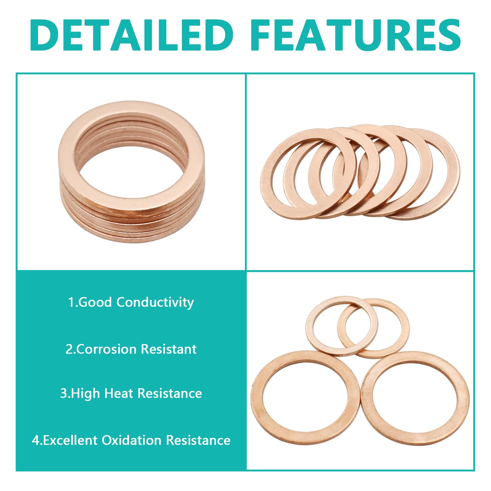 BDS-HOME 300pcs Copper Flat Washers Sealing Washer Assortment Kit 12size Metal Metric Crush Washers M5 M6 M8 M10 M12 M14 M16 M20