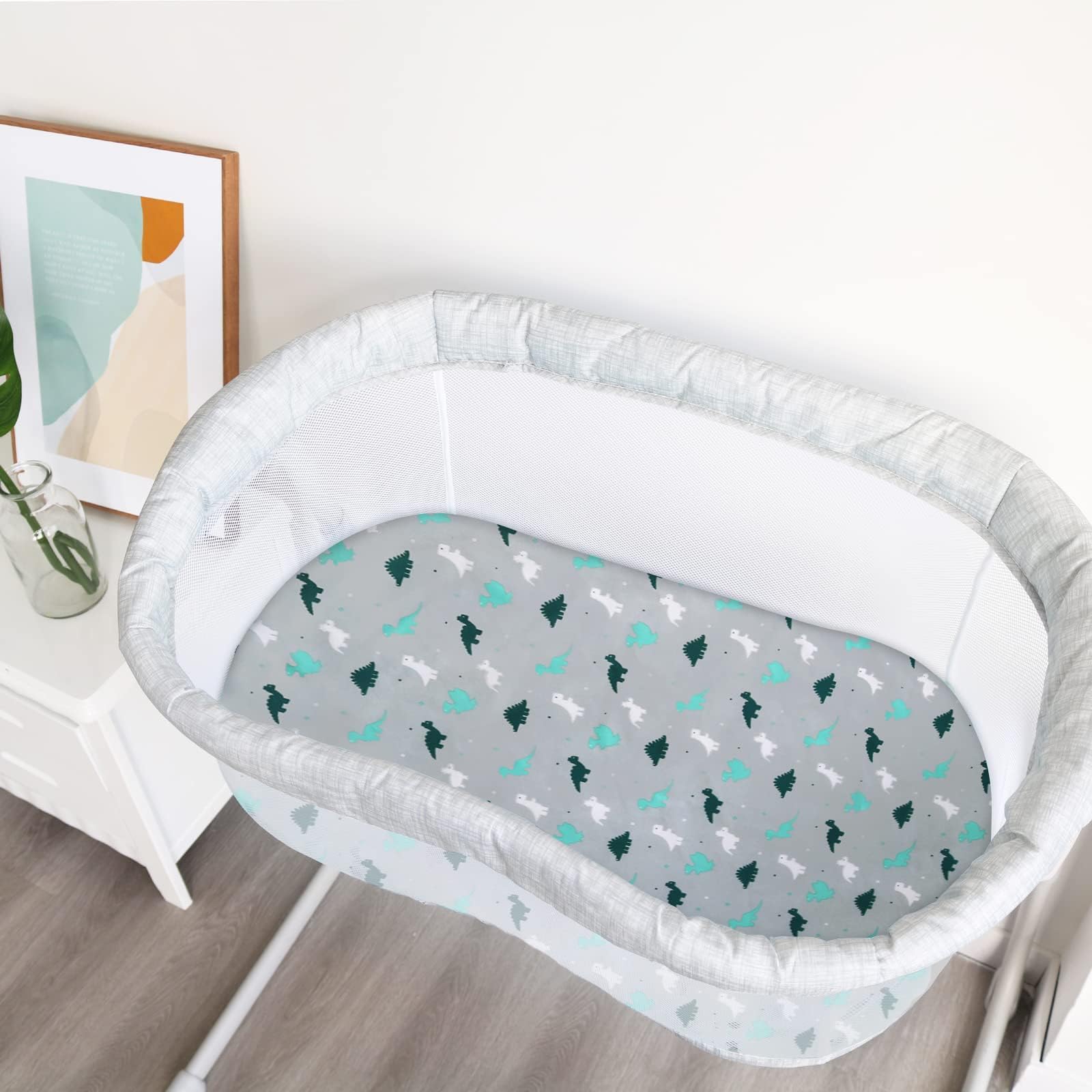 Bassinet Fitted Sheet(33" x 20"), Bassinet Sheets 4 Pack, Compatible with Most Bedside Sleeper Bassinet, Bassinet Sheets with Ultra Soft Microfiber Surface, Grey