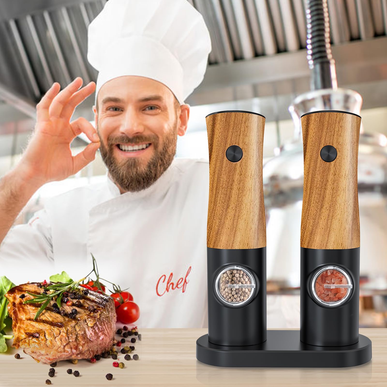 Electric Pepper Grinder Salt Mill: - Salt and Pepper Grinder with Ceramic Grind Portable Button Switch Battery Powered Salt Pepper Grinders Set Adjustable Coarseness Seasoning Mill