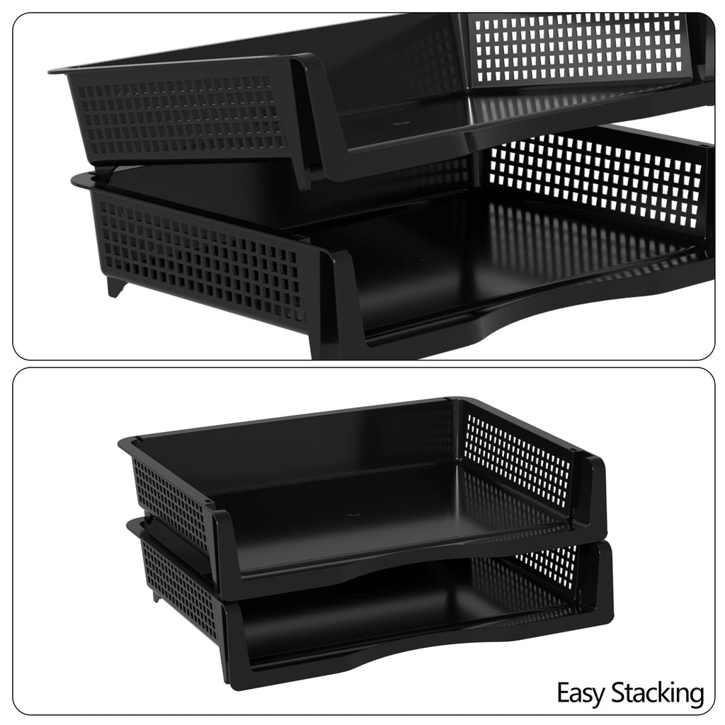 Qqbine 6 Packs Plastic Stackable Paper Tray Organizer, Desktop File Tray, Black