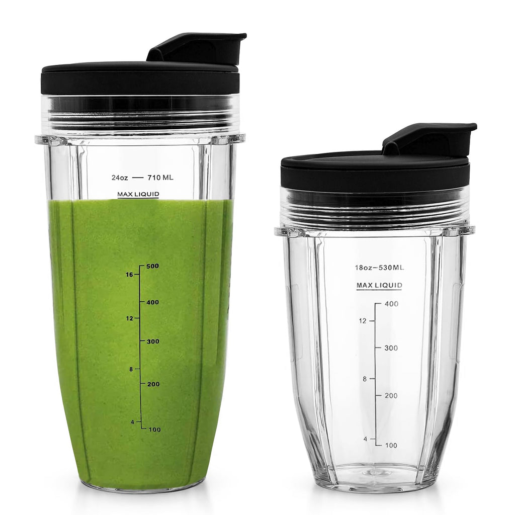 2 Pack Blender Cups Replacement Parts for Ninja, 24oz & 18oz Replacement Smoothie Cups for Nutri Ninja Auto IQ Blenders BL450C BL451C BL481C BN400C BN401C BN750C BN751C BN801C SS101C SS150C SS351C