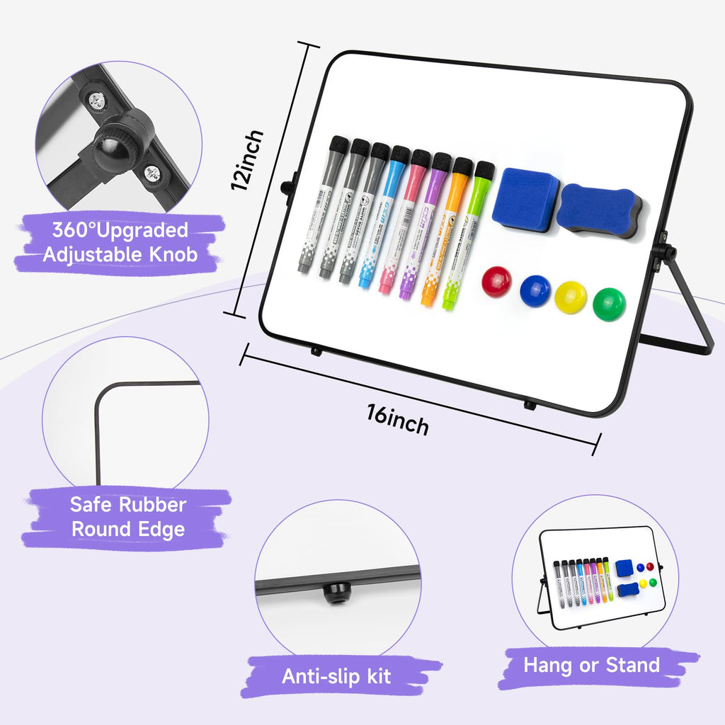 SYCARON Dry Erase Whiteboard 12 x 16'', Magnetic White Board A3, Double Sided White Boards with Stand, Includes 8 Pens & 2 Eraser & 4 Magnets for Office and Home Drawing