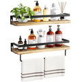 AMADA HOMEFURNISHING Rustic Floating Shelves Wall Mounted, Solid Metal with Removable Towel Holder, Wall Shelf Set of 2, 18kg Weight Capability, Storage Shelves for Kitchen, Bathroom,Laundry room etc