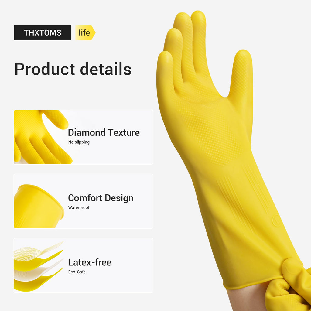 MNOPQ 10 Pairs Rubber Dishwashing Glove,Reusable Household Gloves,Cleaning Dish Gloves for Kitchen, Painting, Gardening, Pet Care,Extra Thickness, Long Sleeves,Non-Slip,XL
