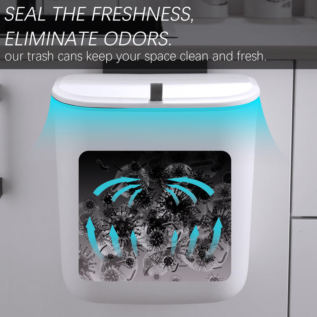ELPHECO Compost Bin, 2.5 Gallon Hanging Trash Can with Lid, Kitchen Cabinet Door Under Sink Plastic Garbage Can Wall Mounted Slide Open, White