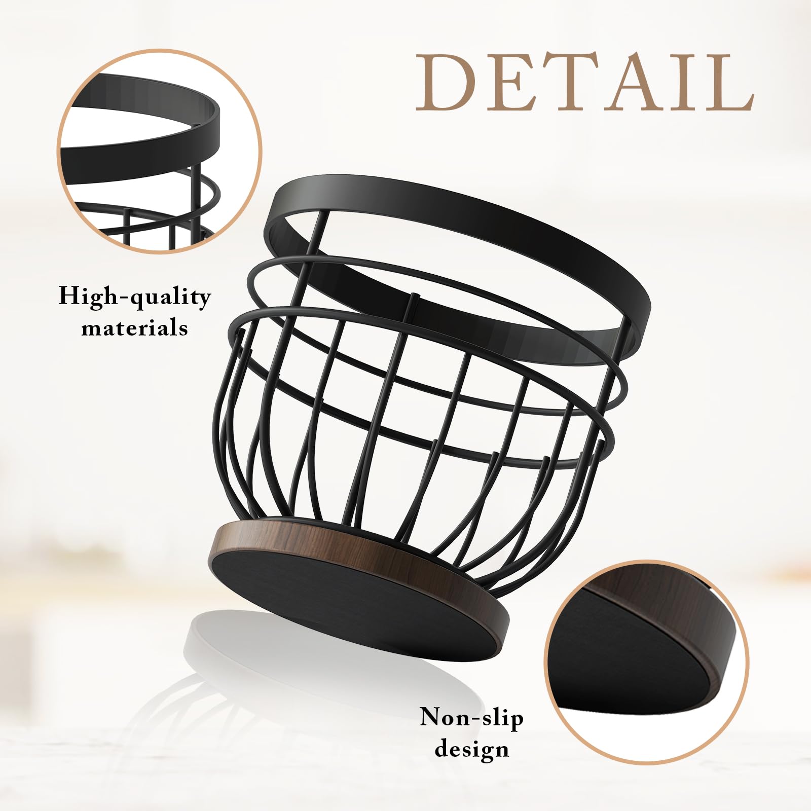 SODSAI Coffee Pod Holder with Wooden Base, Metal Wire Basket K-Cup Organizer, Black Iron, Holds Up to 40 Pods