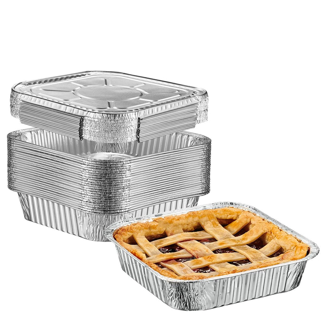 Gusto [25 Sets] 8x8 Square Foil Pans with Lids - Disposable Food Containers Perfect for Baking, Cooking, Heating, Storing, Broiling, Preparing Food - Formerly Comfy Package