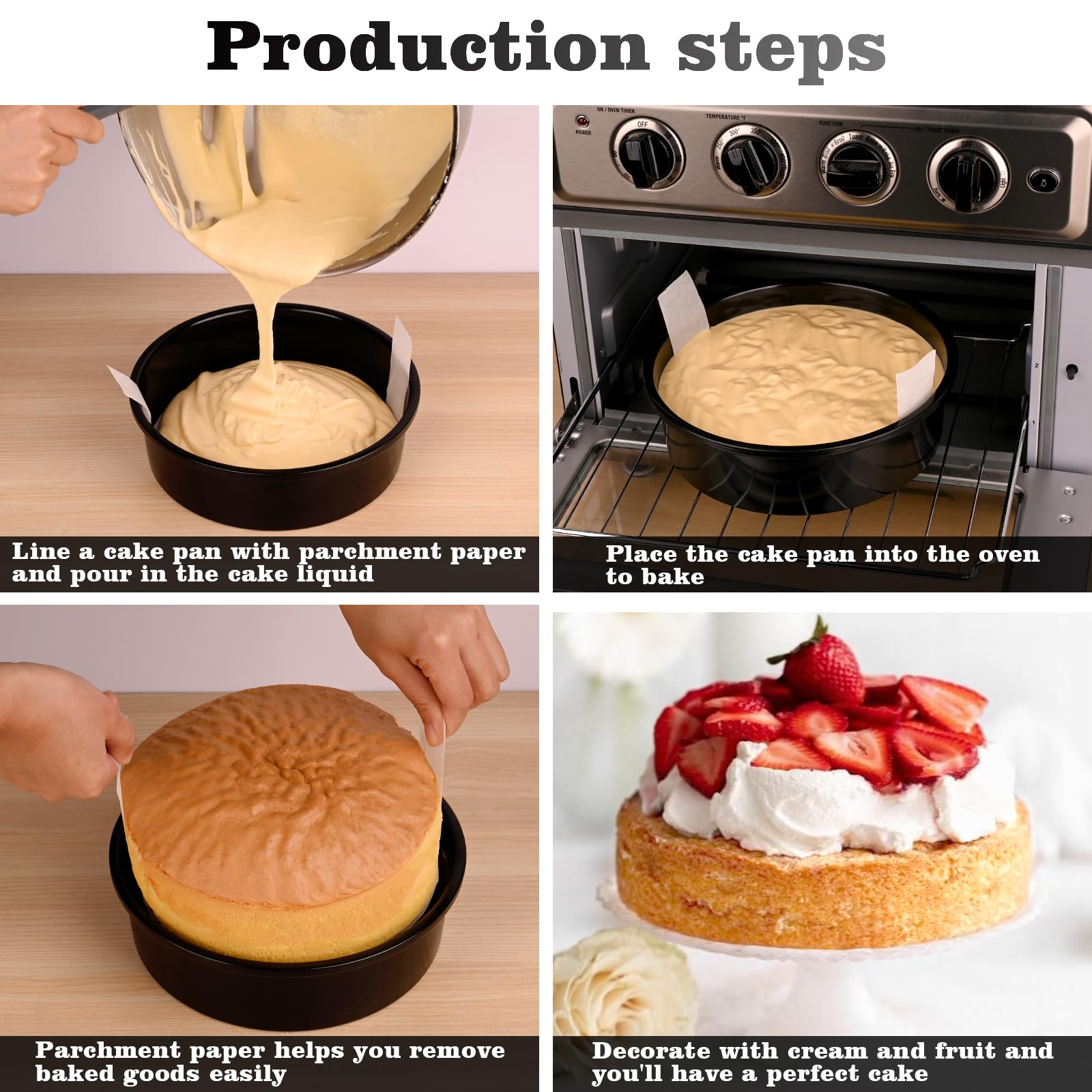 HUAKENER 8 Inch Cake Pan - Set of 3 Round Cake Pans with 100 Pieces Parchment Paper, Non-Stick Cake Baking Pans, Dishwasher Safe