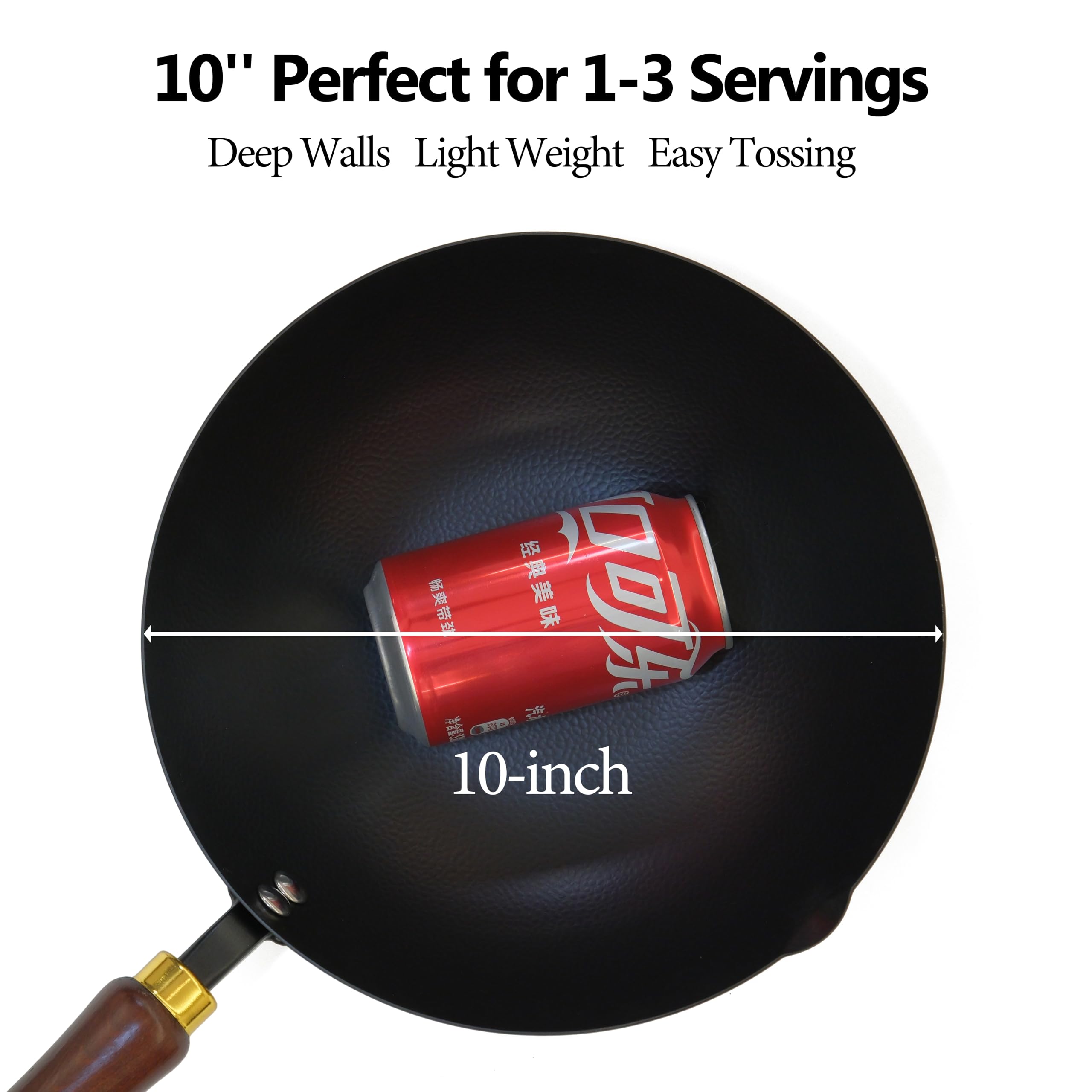Souped Up Recipes 10 Inch Carbon Steel Wok for Electric, Induction and Gas Stoves (Lid and User Guide Video Included)