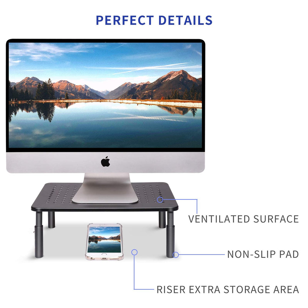ERGOMAKER Monitor Stand 2 Packs - Height Adjustable Ergonomic Monitor Riser with Vented Metal Platform for Computer, Laptop, iMac, PC, Printer