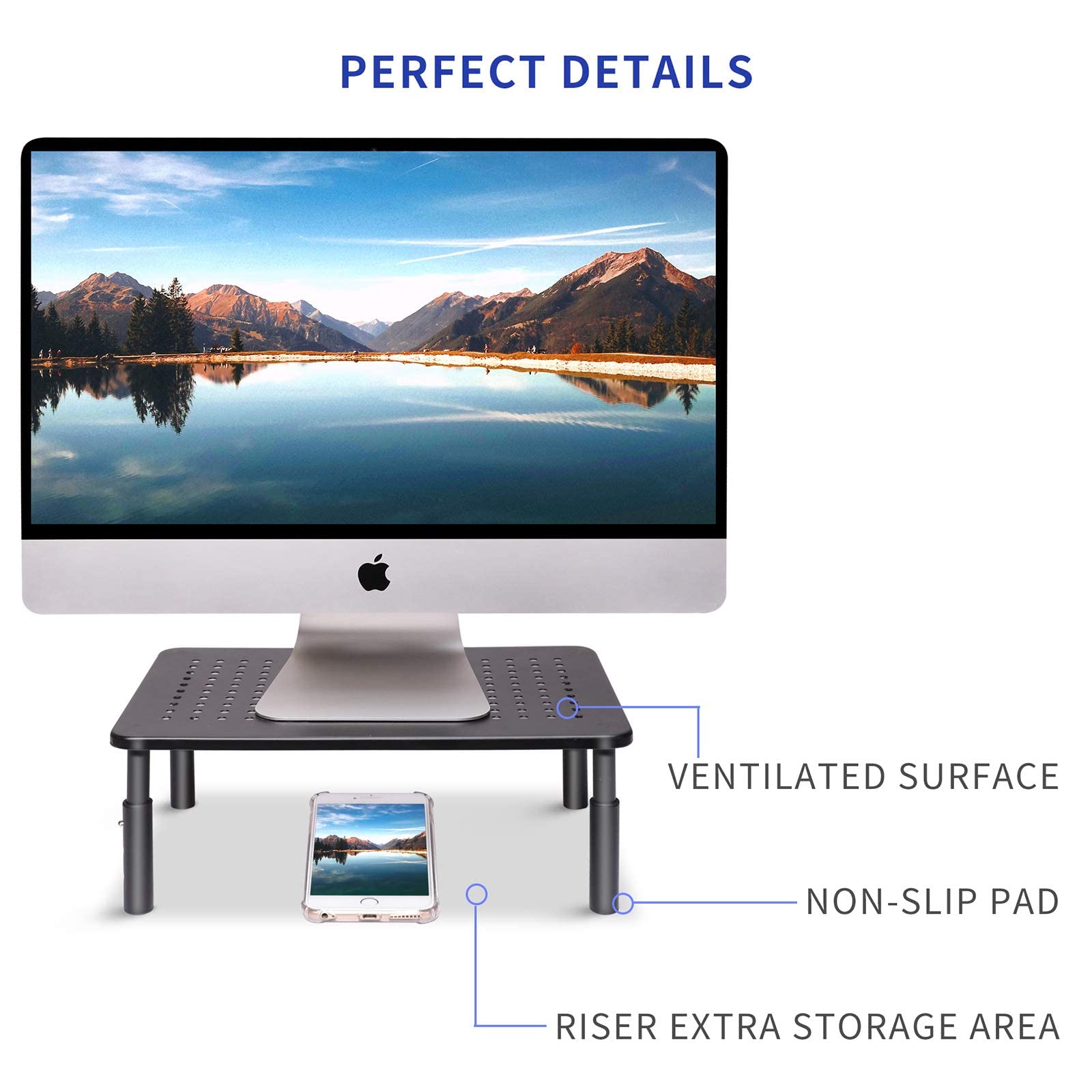 ERGOMAKER Monitor Stand 2 Packs - Height Adjustable Ergonomic Monitor Riser with Vented Metal Platform for Computer, Laptop, iMac, PC, Printer