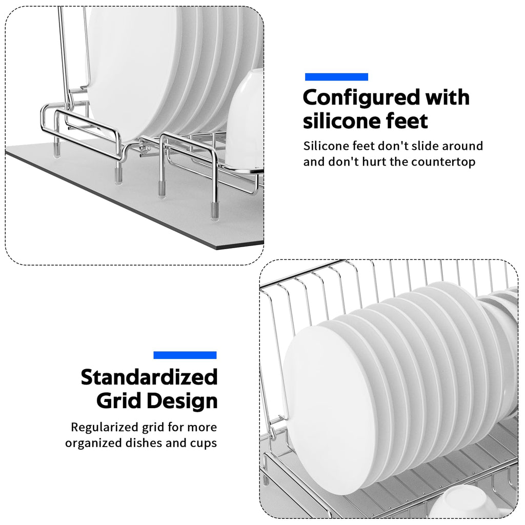 Chilinii Dish Drying Rack Stainless Steel Collapsible Foldable Small Dish Rack Countertop Portable Drainer with Drying Mat for Kitchen Dorm RV Campers Travel Trailer Space Saving