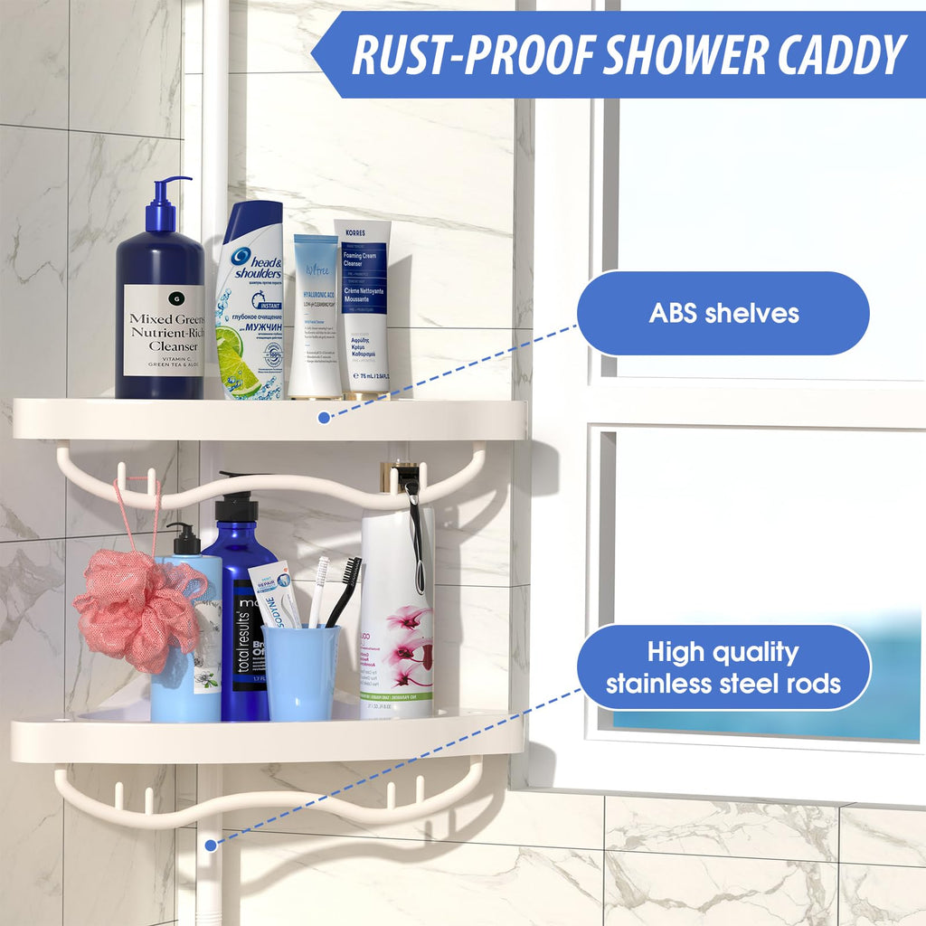 CALCHELE Shower Caddy Corner for Bathroom, Rustproof Bathtub Shower Storage Organizer for Shampoo Accessories, 4-Tier Adjustable Shelves with Tension Pole, 54 to 114 Inch White