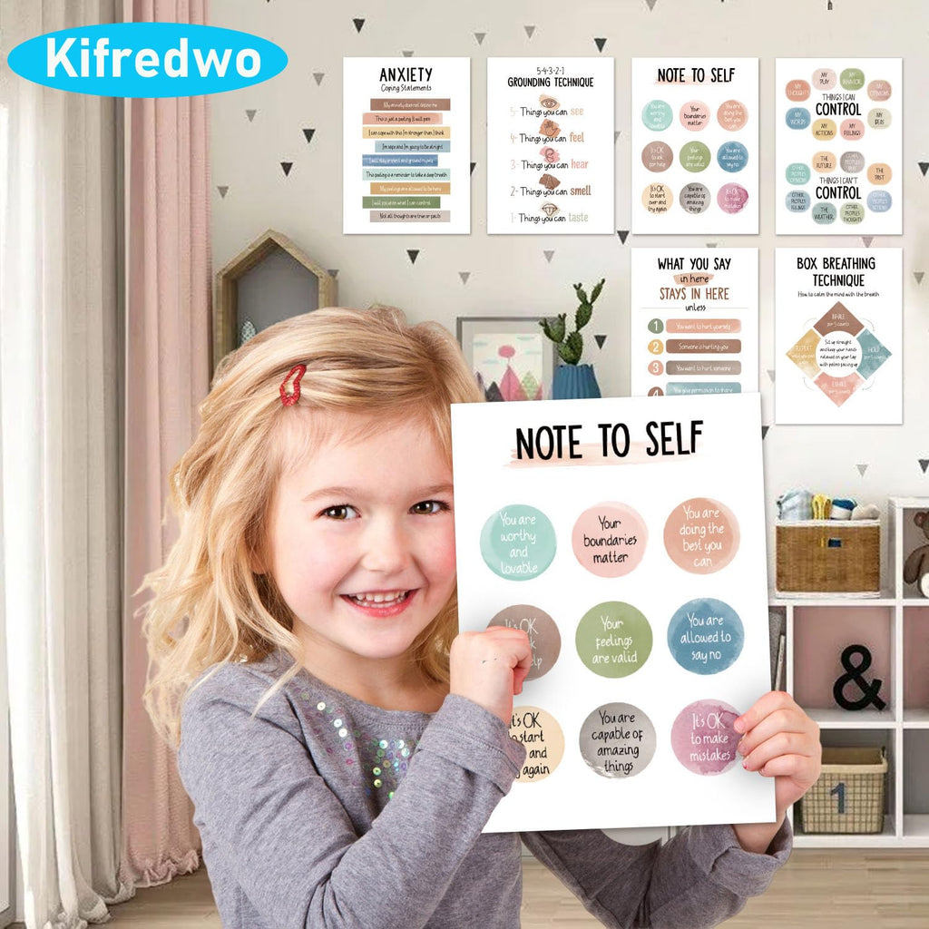 12 PCS Mental Health Posters-Printed Educational Publications Posters School Counselor Office Must Haves, Therapy Office Decor Feelings Wheel Maslows Hierarchy of Needs(10"x14")