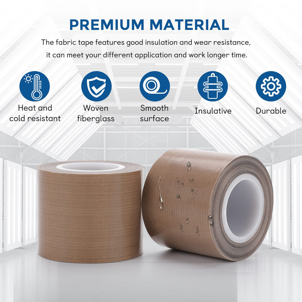 Teflon Fabric Tape, 2 Inch 30 Feet PTFE Tape for Vacuum Sealer Machine, Hand Impulse Sealers Insulation PTFE Coated Fiberglass Adhesive Tape Compatible with FoodSaver Seal A Meal Weston Cabella