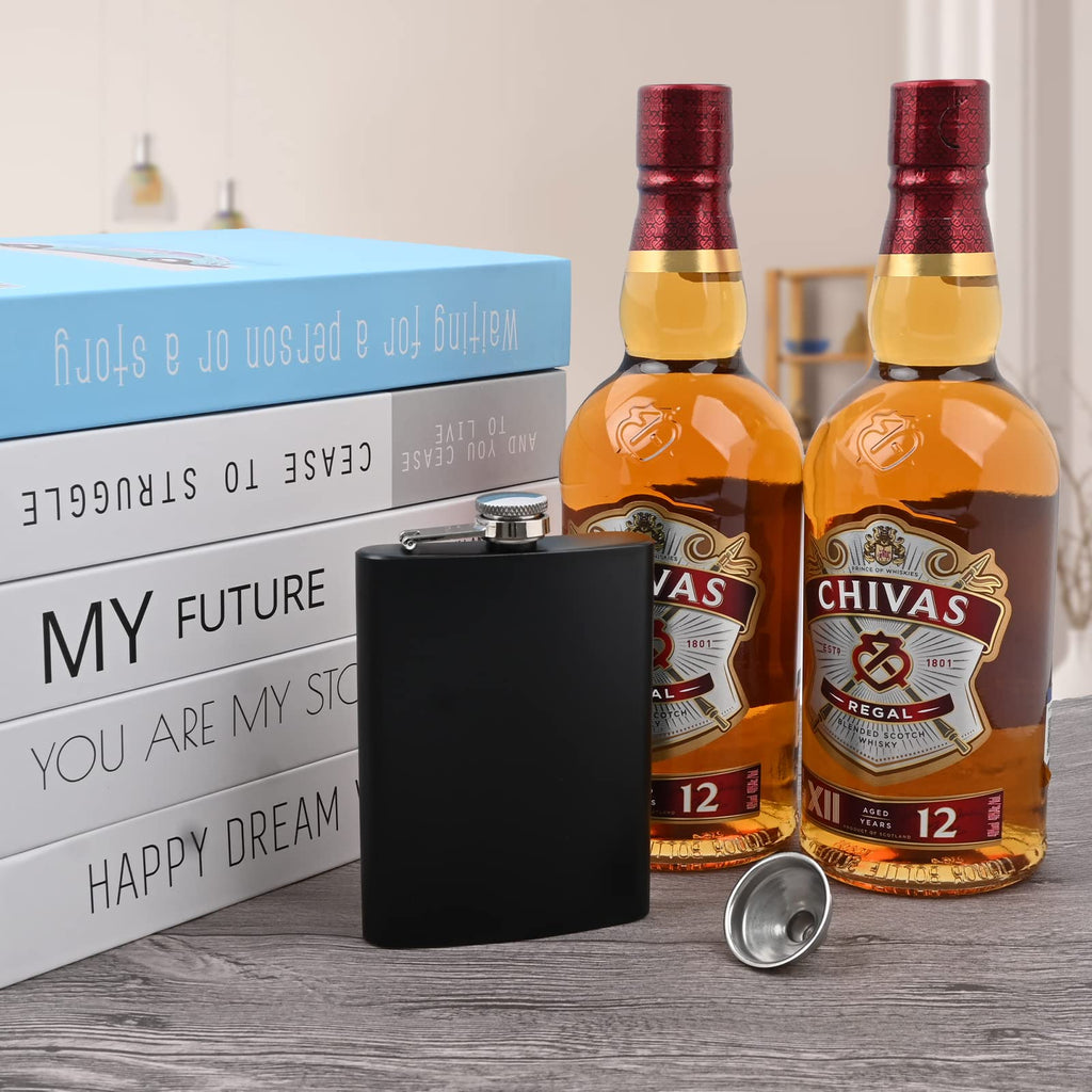 KisSealed Hip Flasks for Liquor, 6 Pack 8 oz Black Stainless Steel Flask with Funnels for Men Women,Wedding Party Groomsman Bridesmaid Birthdays Gift(Black)