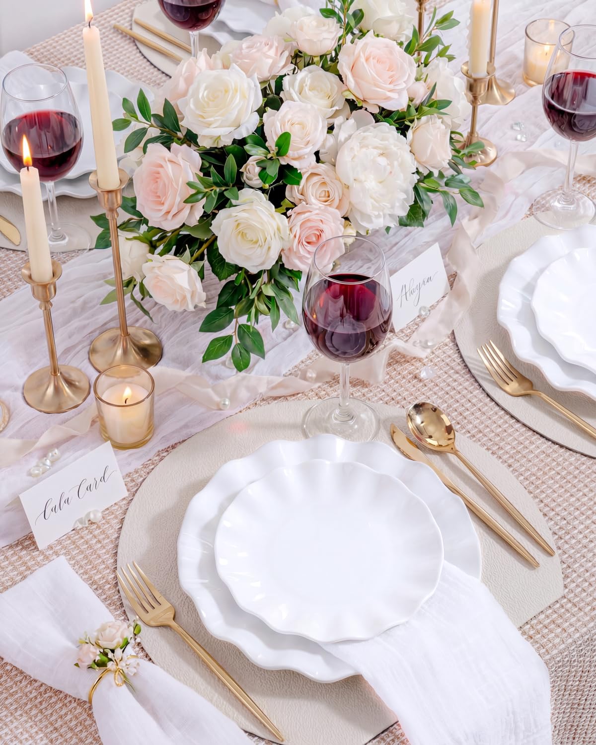 LIYH 24pcs White Plastic Plates Reusable, Unbreakable Dinner & Salad Plates, Microwave & Dishwasher Safe, Perfect for Parties, Birthday, Picnics, BPA Free (12 Guests)
