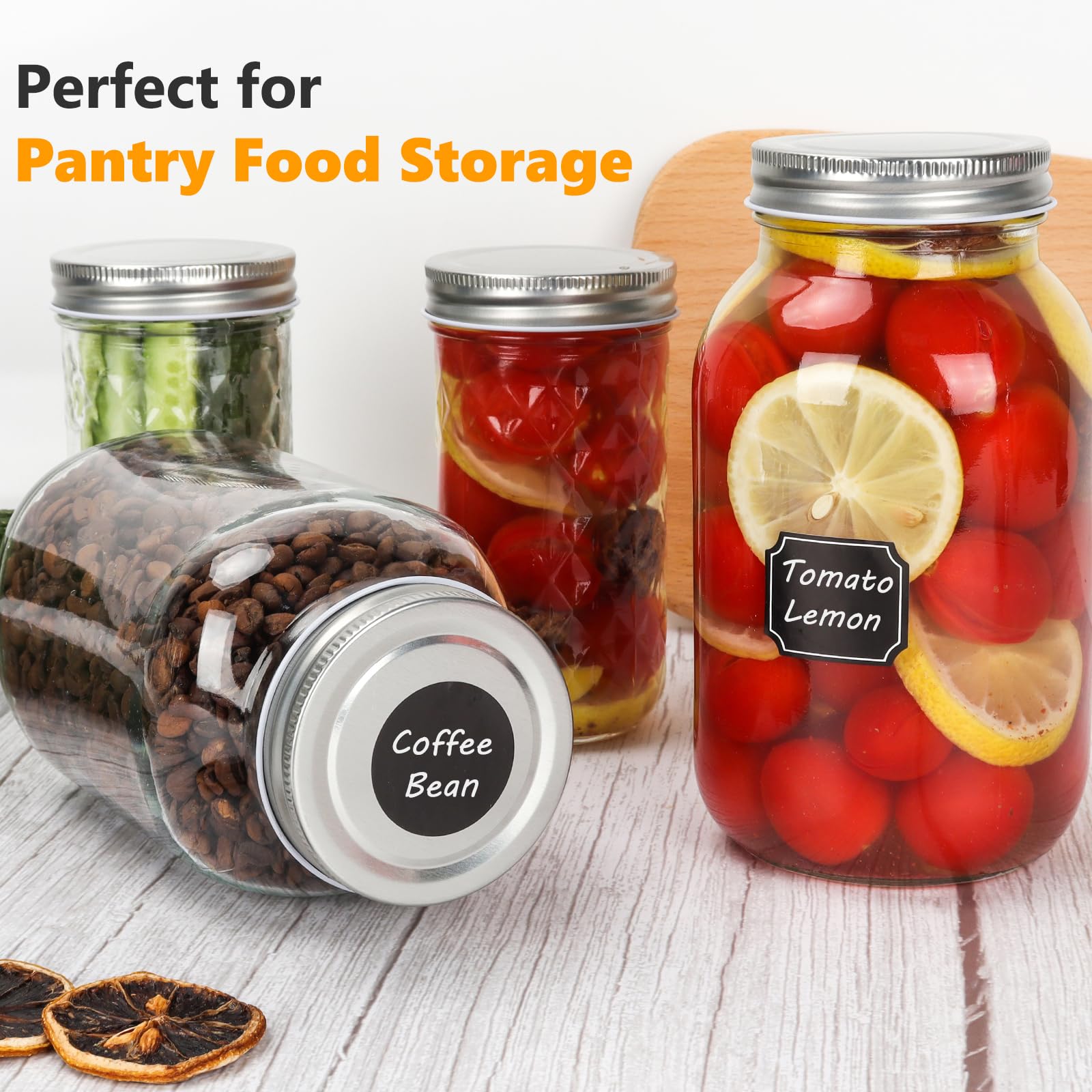 32 oz Mason Jars with Airtight Screw Lids, 6 Pack Glass Canning Jars,1000ml Food Storage Jars for Jams,Overnight Oats,Salad,Drink Favors,DIY Crafts