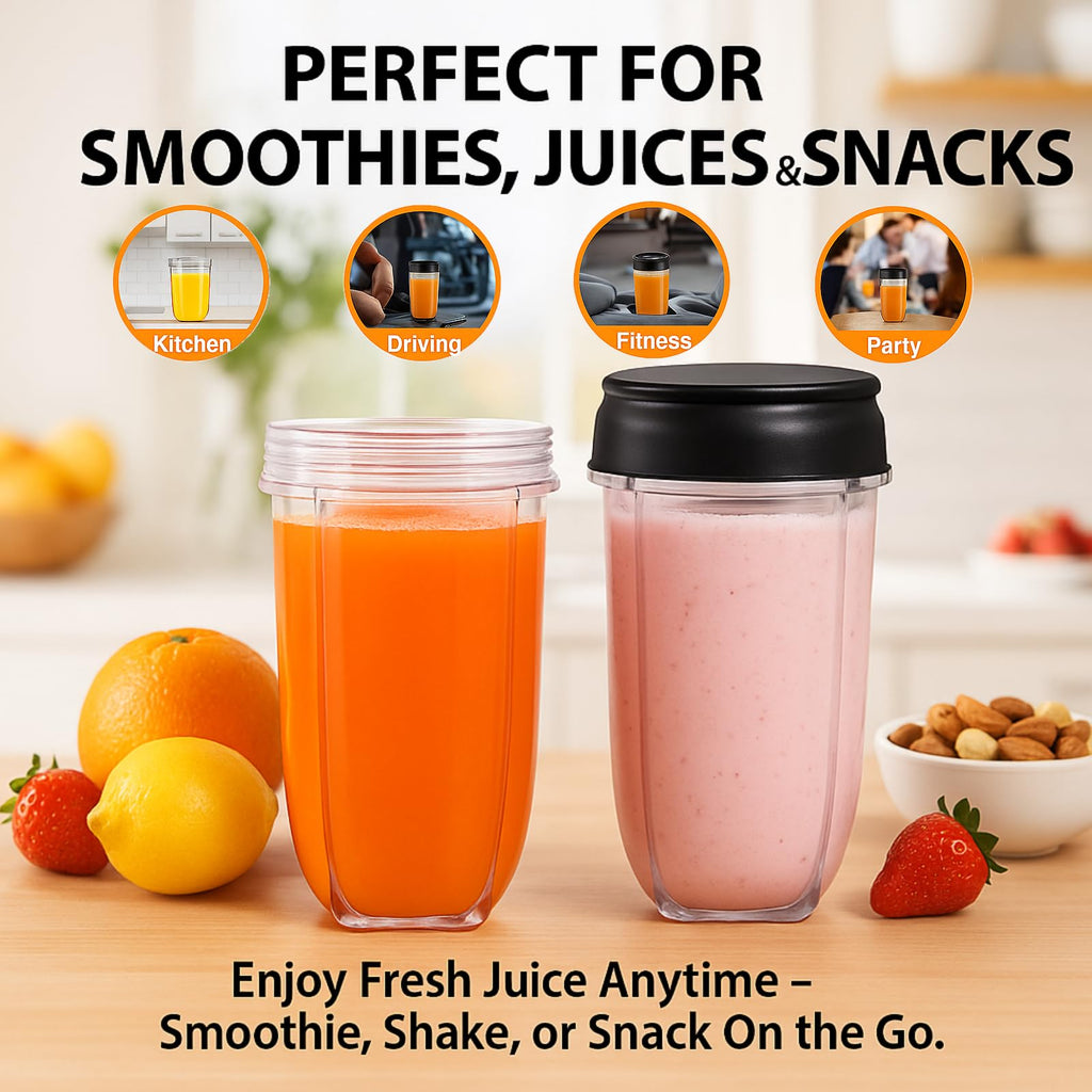 MB1001 16OZ Replacement Cups with Lids Compatible with Magic Bullet 250W Blenders Juicer with Brush 3 Packs