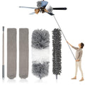 5 PCS Dusters for Cleaning, Extendable Duster Set with 100'' Telescopic Pole, Microfiber Feather Duster, Chenille Duster, Flat Dusting Pads for High Ceilings Fans Blinds, Furniture Cleaning Supplies