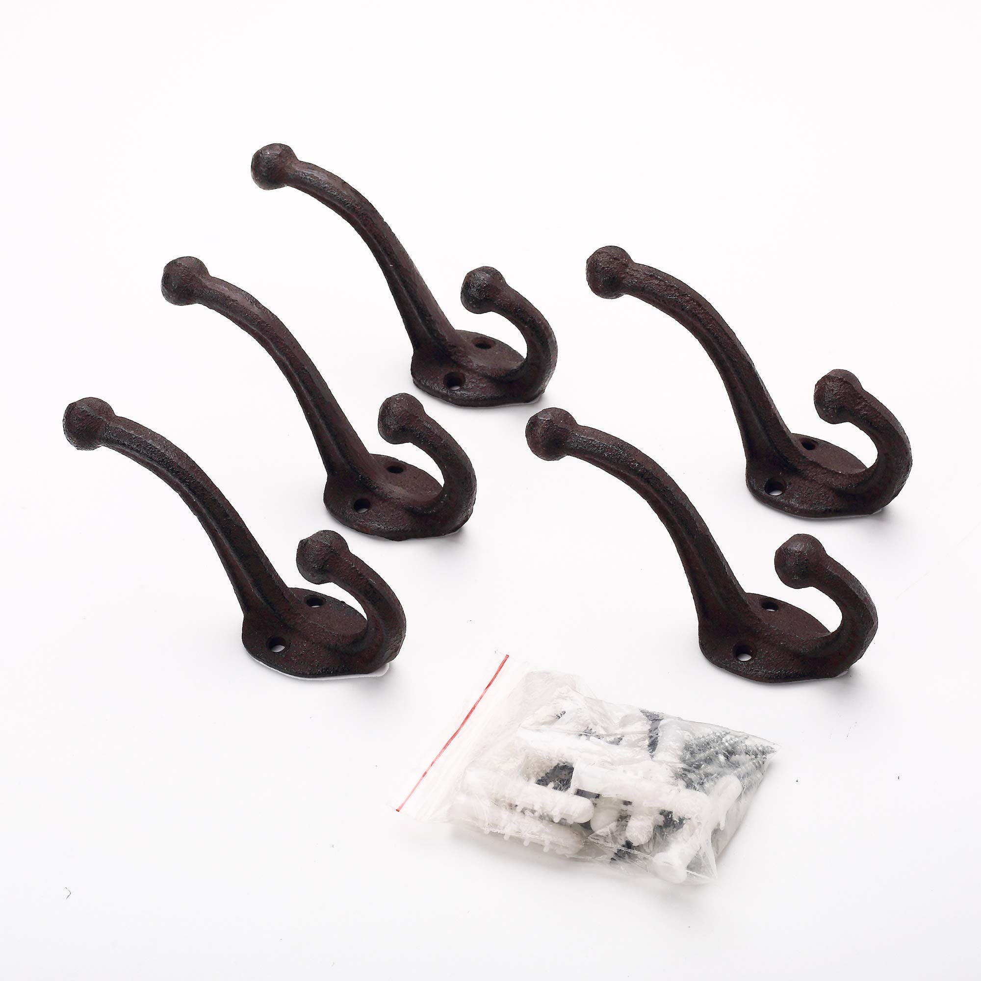 Ambipolar Decorative Rustic Cast Iron, Wall Mounted Coat Hooks (Set of 5) Vintage Inspired, Modern Farmhouse, Coats, Bags, Hats, Towels (Antique Black)