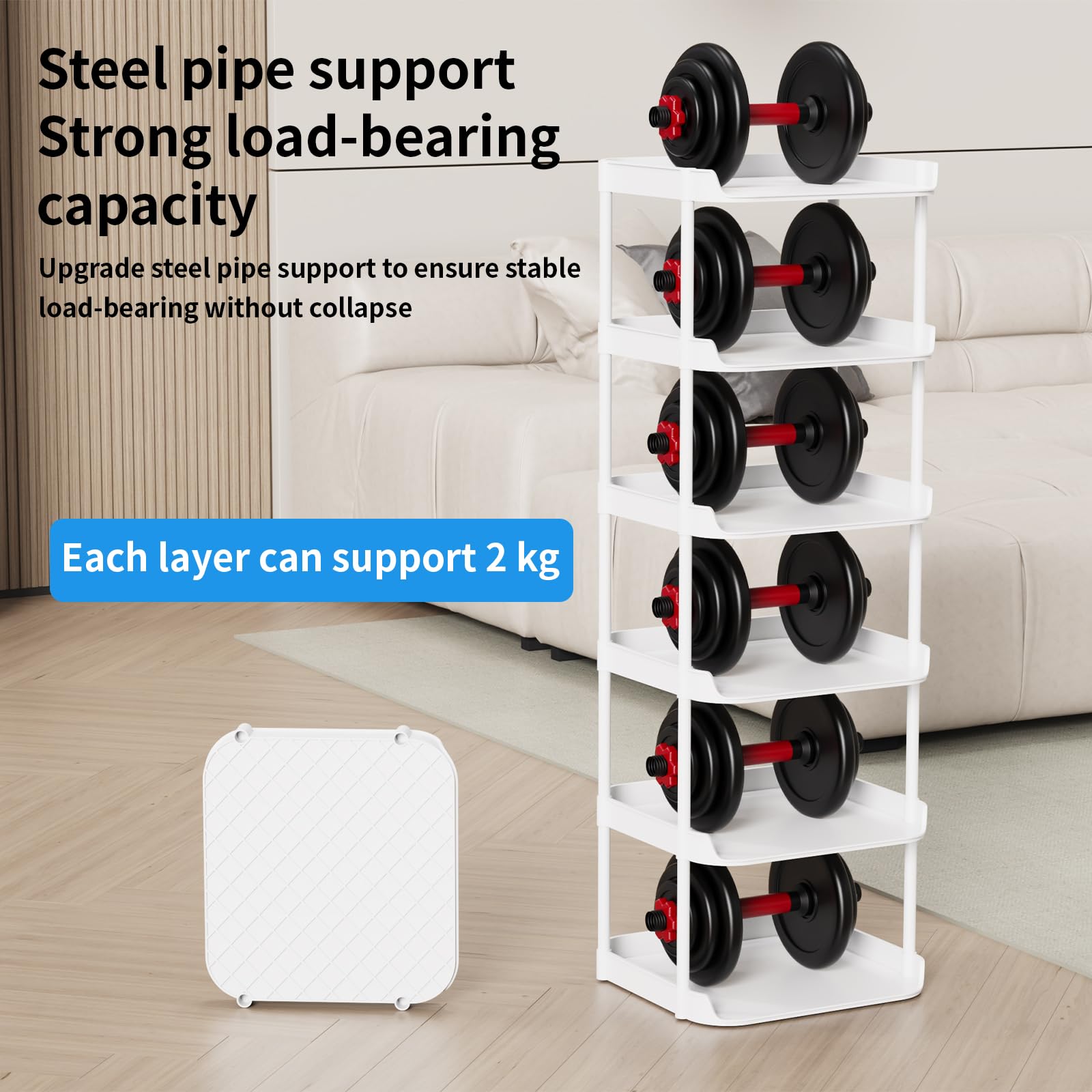 Altdnmaf Narrow Shoe Storage Rack, Compact Single Shoerack Stand for Slim Space, Stackable Tall Thin Show Tower, Solid Plastic Shelves, for Hallways, Kitchens, Bedrooms Tidy Organizer (White, 6 Tier)