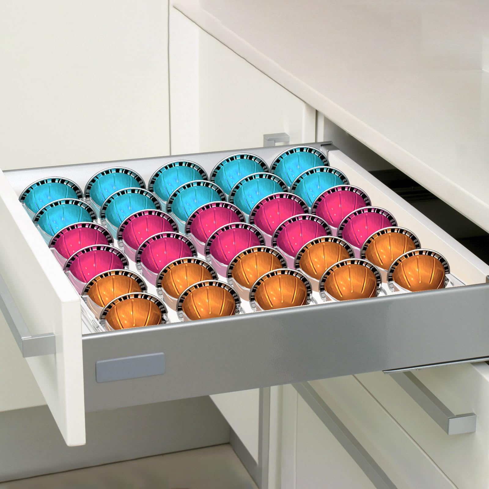 Cididu 2 Pack Coffee Pod Holder Storage Tray, 30 Pods Clear Coffee Espresso Pod Storage, Acrylic Drawer Insert Organizer for Countertop, Kitchen, Home, Office, 12.6" L x 9.8" W