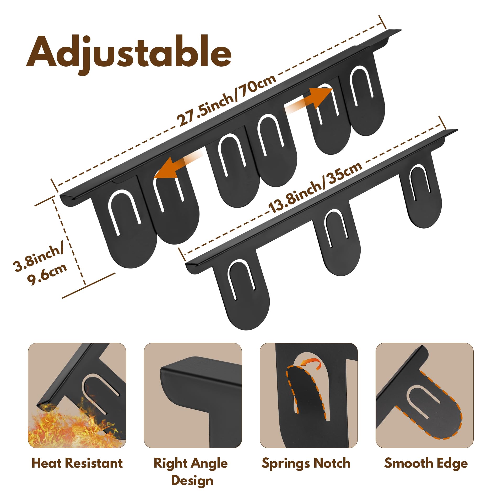RECAPS Stainless Steel Extendable Stove Gap Covers Fliter 13.8"to 27.5"in, Stove Side Gap Covers for Kitchen, Heat Resistant Oven Crack Guard for Counter (2 Packs，Black）