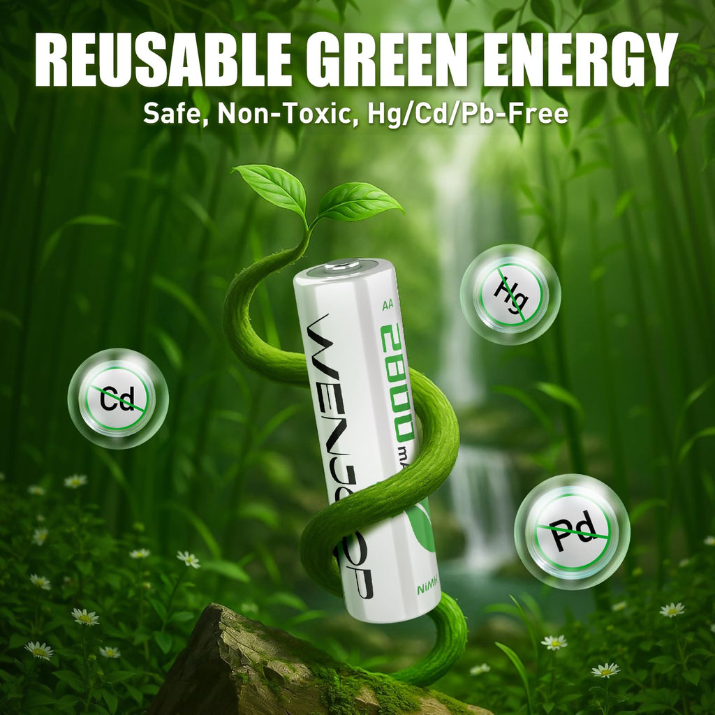 WENJOOP AA Rechargeable Batteries 12-Pack, 2800mAh NiMH High-Capacity, Low Self-Discharge, Long-Lasting AA Batteries for Flashlights, Remote Controls, Toys, Clocks