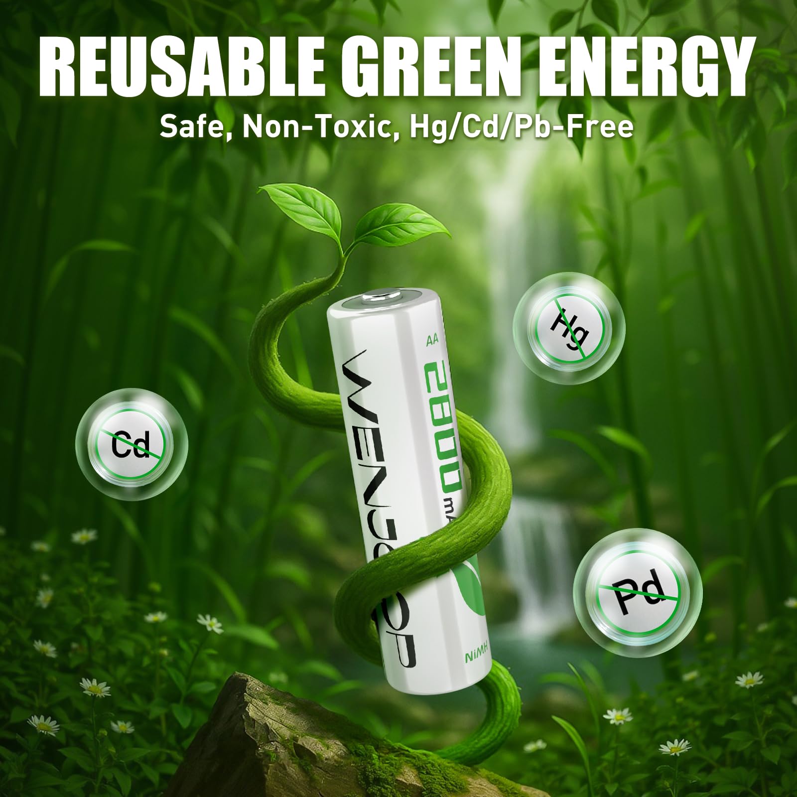 WENJOOP AA Rechargeable Batteries 12-Pack, 2800mAh NiMH High-Capacity, Low Self-Discharge, Long-Lasting AA Batteries for Flashlights, Remote Controls, Toys, Clocks