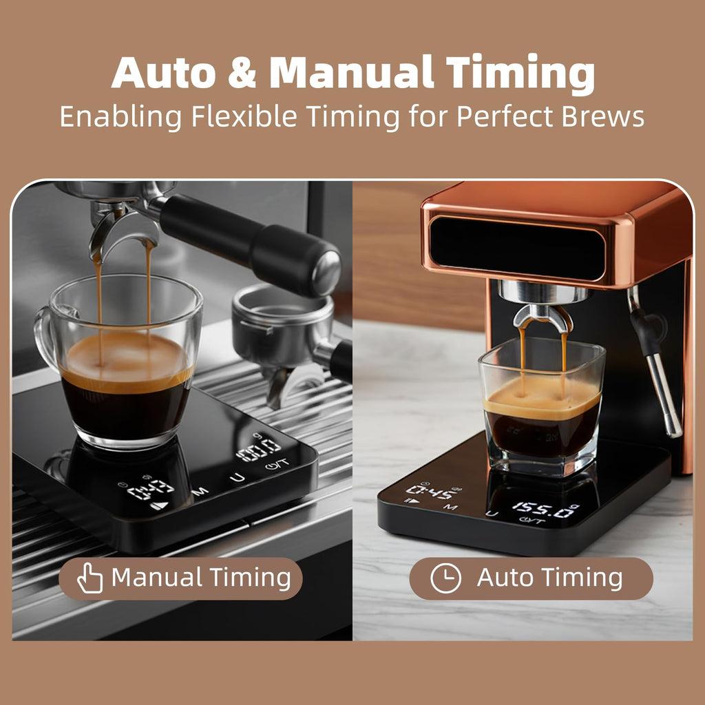 Rechargeable Mini Coffee Scale with Timer, 2kg/0.1g Diyife Espresso Scale with Tare, Buzzer Function, 6 Units, High Precision Portable Digital Accurate Scale for Espresso and Pour-Over Coffee