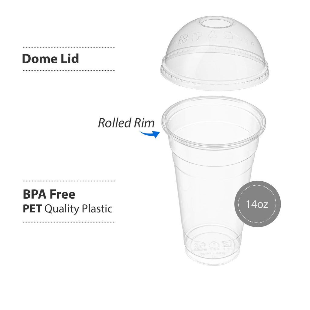 [50 Sets - 12 Oz] Crystal Clear Plastic PET Cups With Dome lids for Iced Coffee, Cold Drinks, Milkshake, Slush Cups, Smoothy's, Slurpee, Party's, Plastic Disposable Cups