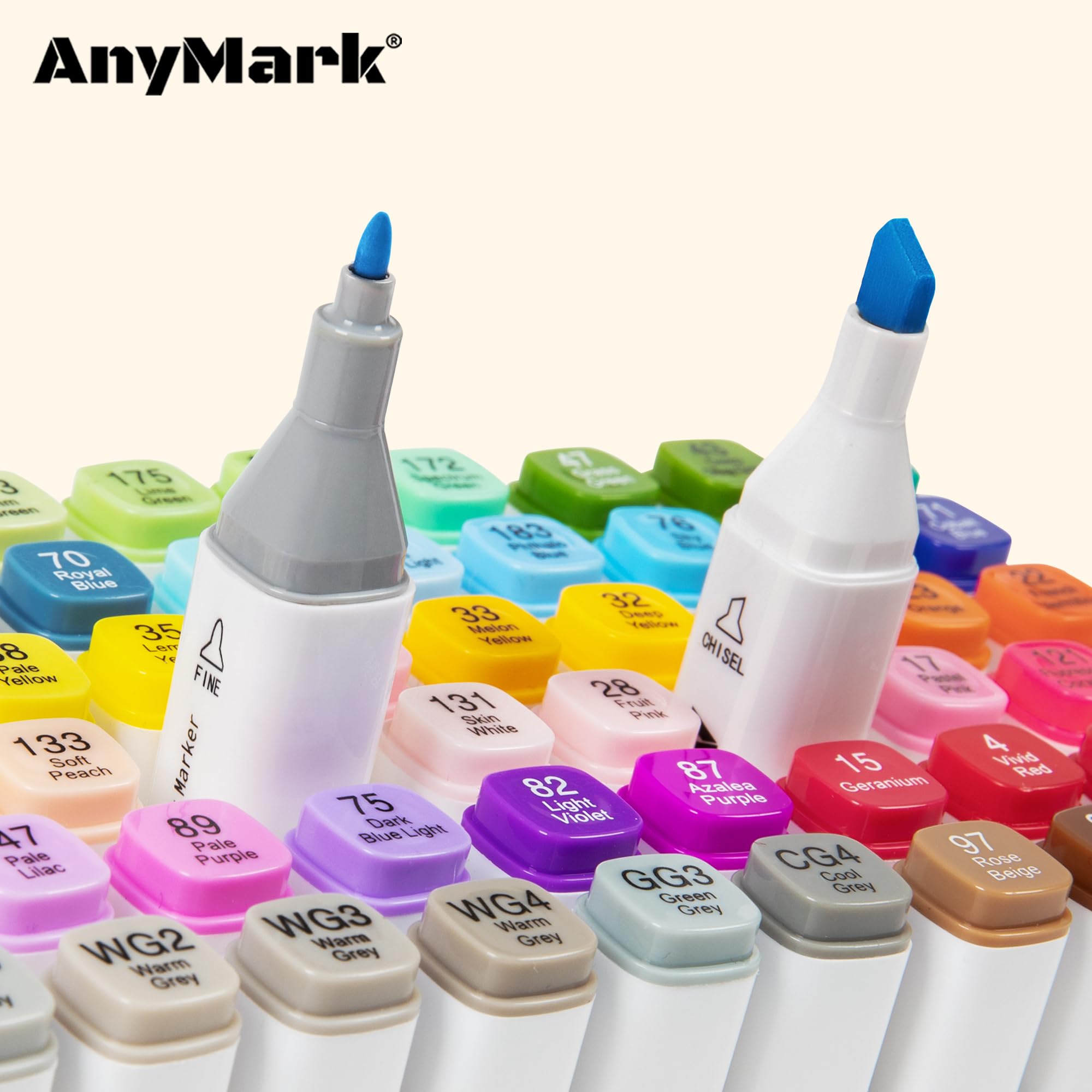 AnyMark Alcohol Markers, 100 Colors Set, Dual Tip Alcohol-Based Art Markers for Adults, Artists, Chisel & Fine Tips for Drawing, Sketching, and Coloring