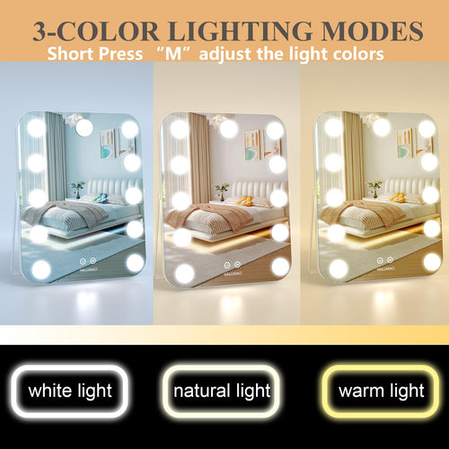 14.6" Vanity Makeup Mirror with Lights, Hollywood Mirror with 11 Dimmable LED Bulbs,3 Color Modes,Touch Control